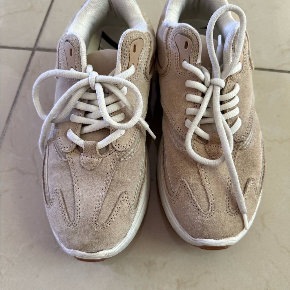 Zara Beige Suede Sneakers with White Laces